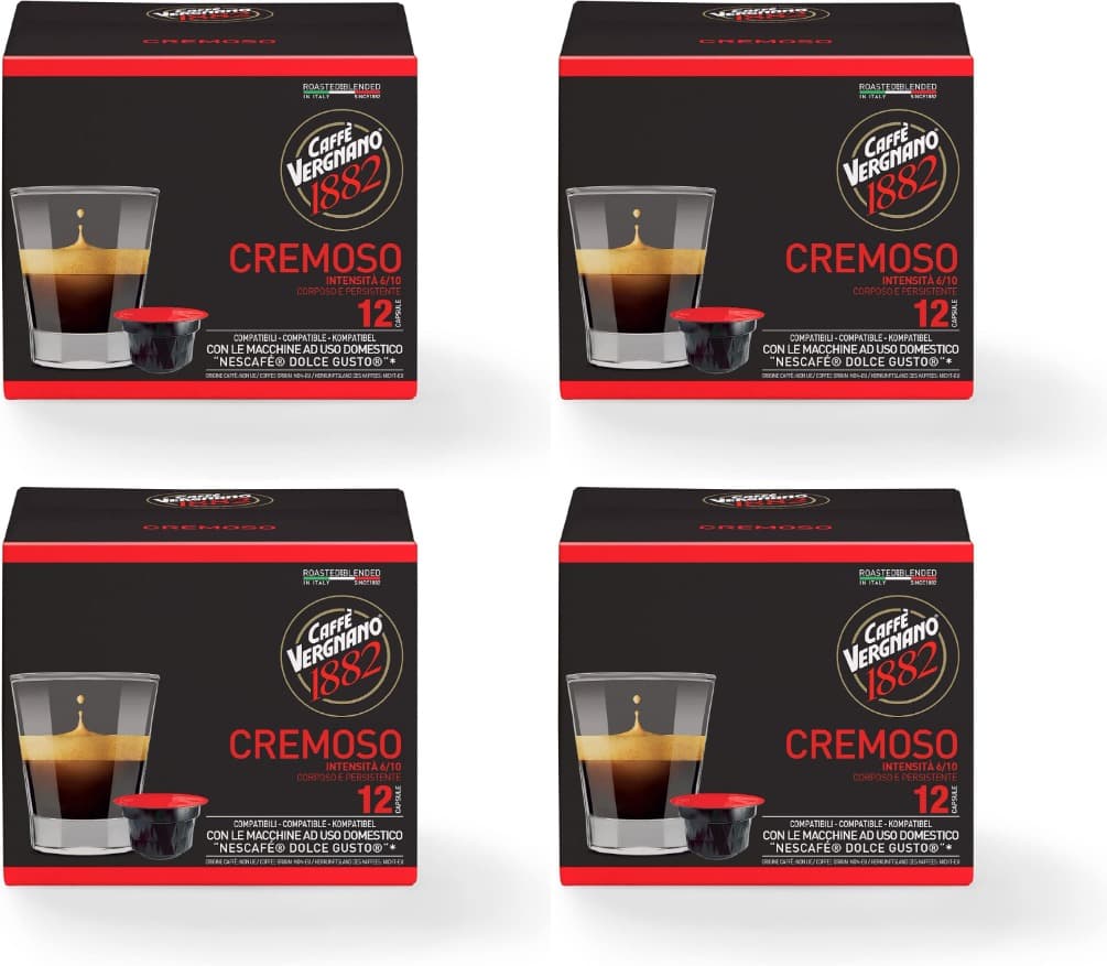 Café Vergnano 1882 - cápsulas de café compatíveis com Nescafé Dolce Gusto, cremoso, intensidade 6/10, 12 cápsulas x 4 = 48 cápsulas