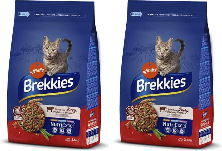 Brekkies Alimentação para gatos com boi, legumes e cereais 3,5 kg x 2