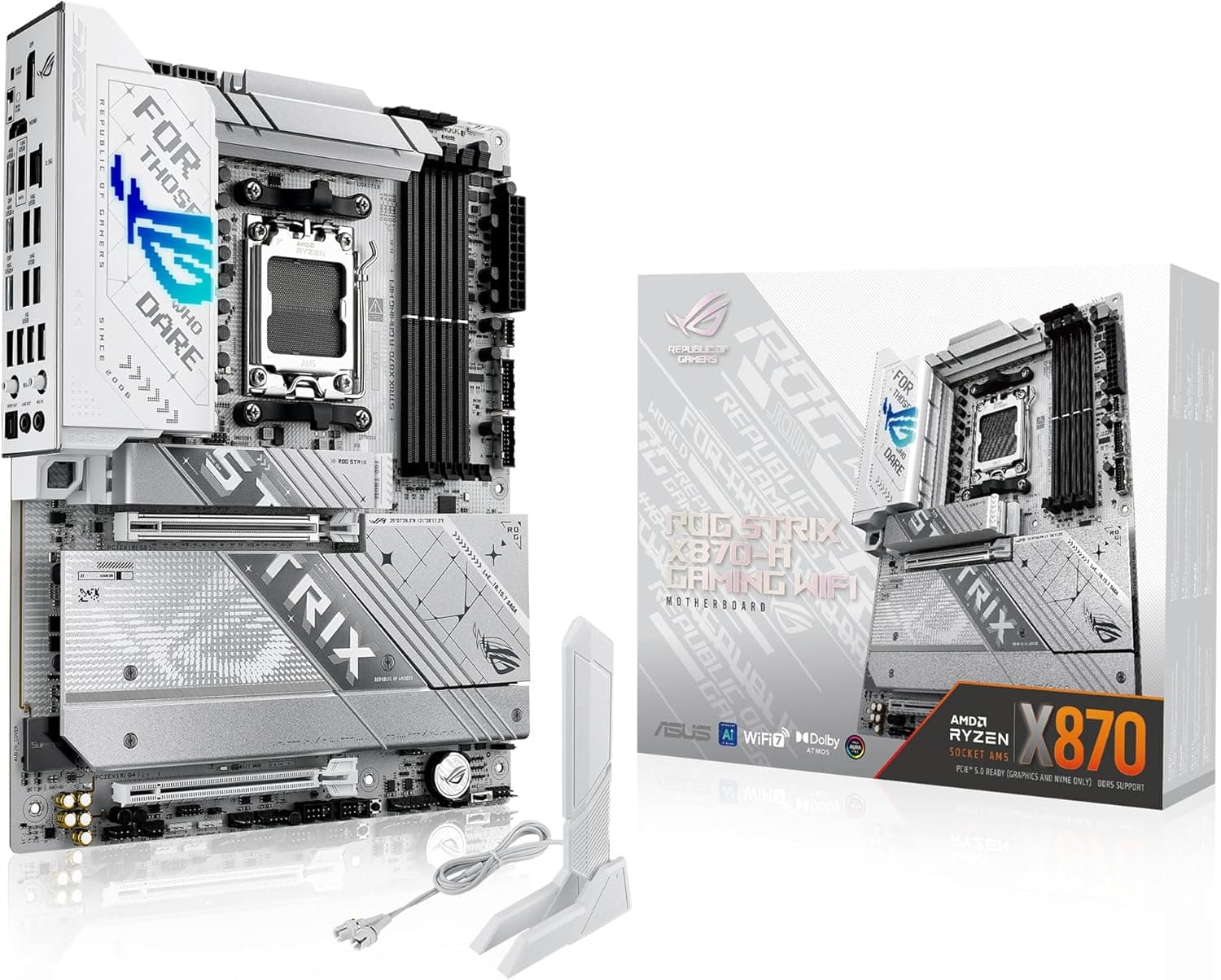 ASUS ROG Strix X870-A Gaming WiFi, placa base AMD ATX, 16 + 2 etapas de potência, DDR5, 4X M.2, PCIe 5.0, compatível com GPU de última geração, WiFi 7, USB 20 Gbps com PD 3.0 de até 30 W