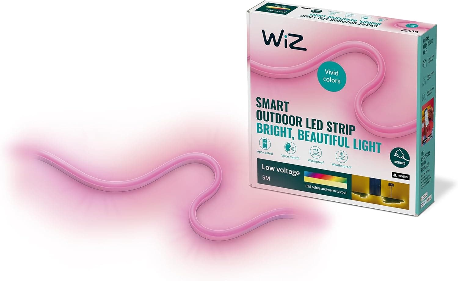 WiZ Tira LED inteligente para exteriores, luz branca e colorida, Wi-Fi, controlo por voz, compatível com Alexa e Google Home