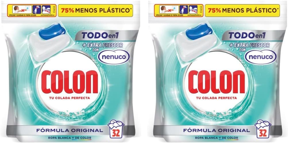 Colon Total Power Gel Caps Nenuco | Cápsulas de detergente para máquina de lavar com fragrância fresca e eficácia em água fria, 32 doses x 2