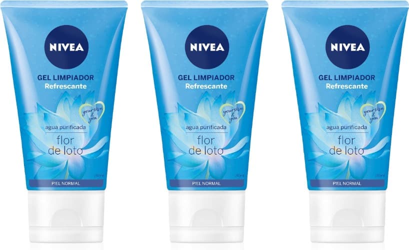 NIVEA Water Refreshing | Gel de limpeza facial com flor de lótus e vitamina E, 150 ml x 3