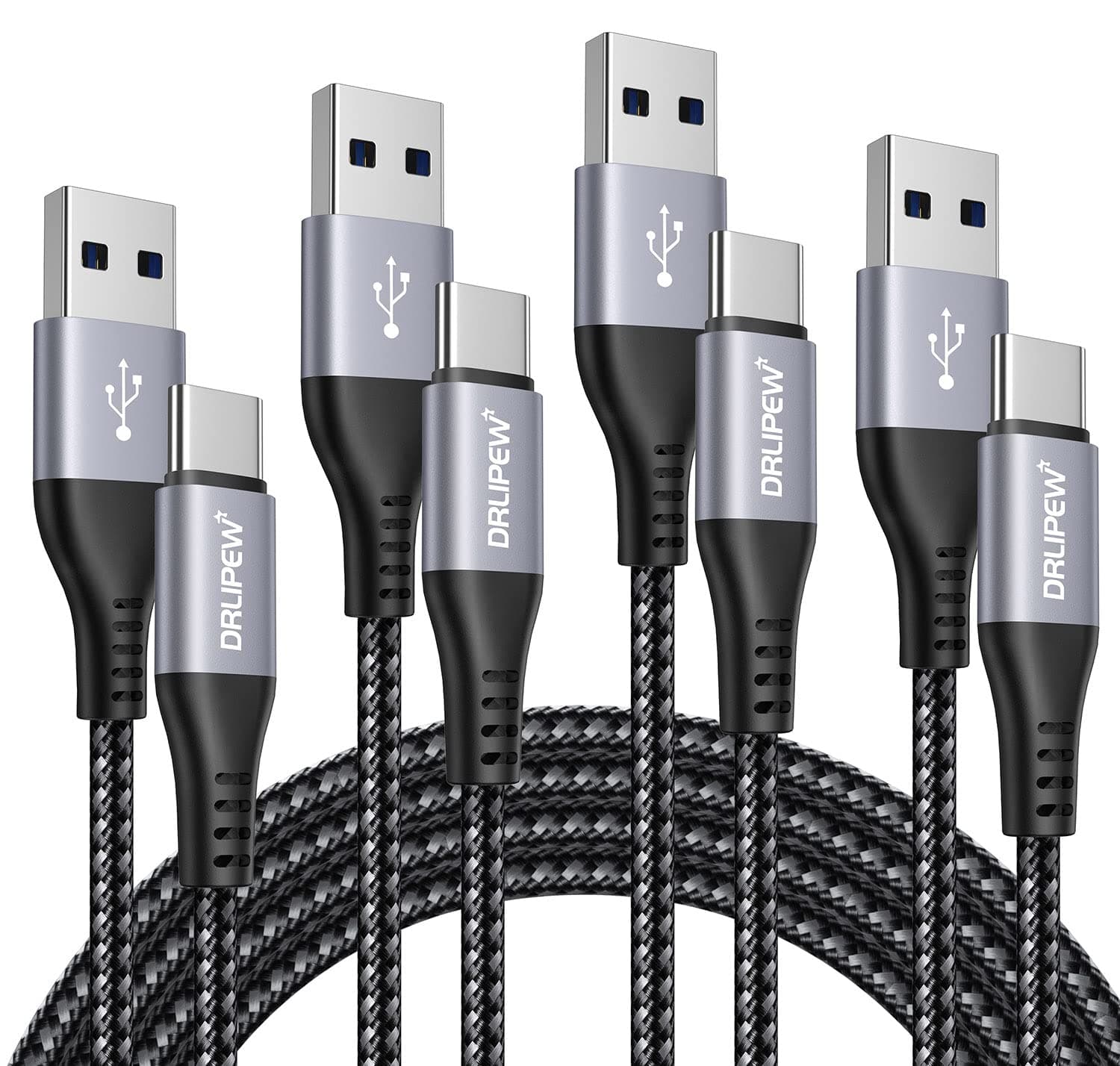 DRLIPEW Cabo USB C [4 unidades, 1 m 2 m 3 m], nylon cabo USB tipo C carregamento rápido e transmissão