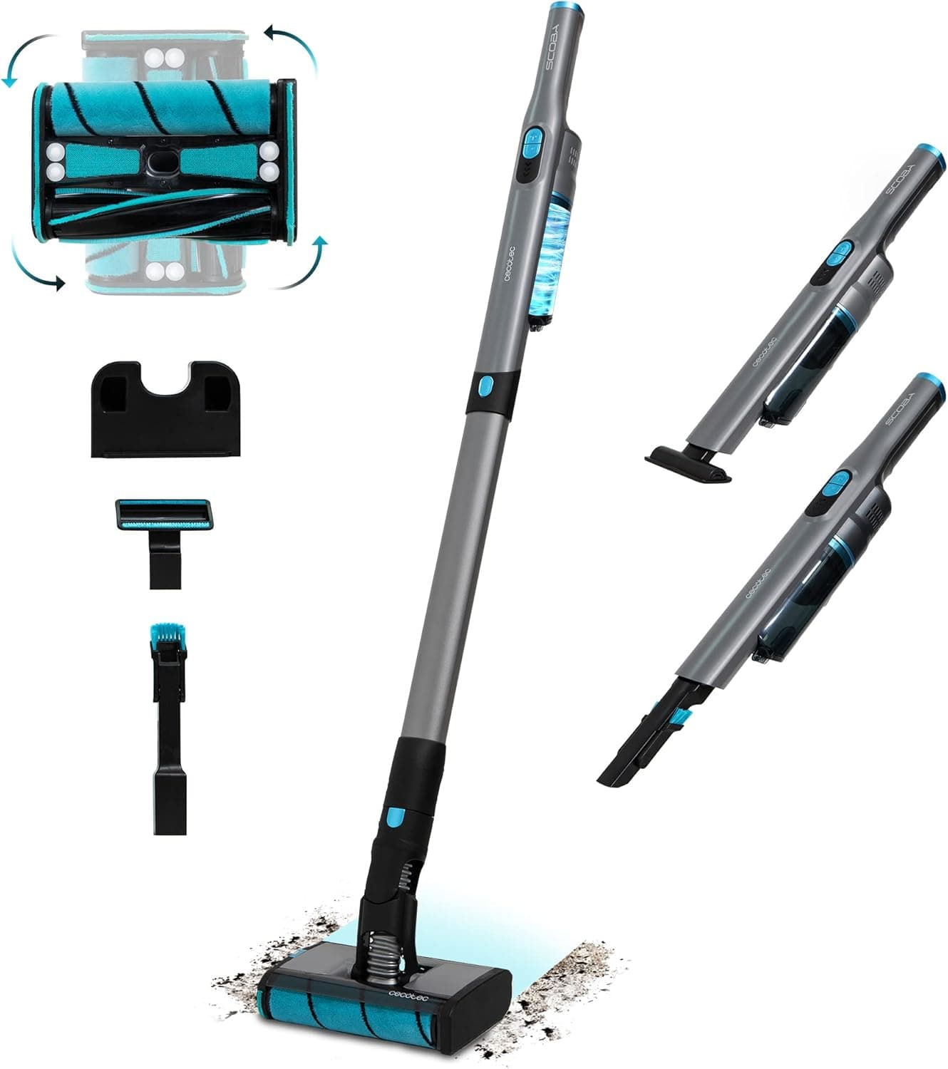 Cecotec Aspirador vassoura sem cabo ultraleve - Scoba 2100 Twice. 210 W e 20 kPa, Motor Digital Brusless, Autonomia, 45 mins, cabeça omnidirecional motorizada com escova dupla, 2 acessórios