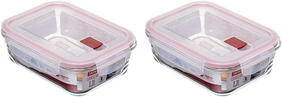Tatay Fiambrebra de alimentos, vidro, hermética, 1,1 l de capacidade, tampa de grampo, livre de BPA, micro-ondas, forno, congelador e máquina de lavar louça, vermelho, medidas 15,7 x 20,7 x 6,9 cm