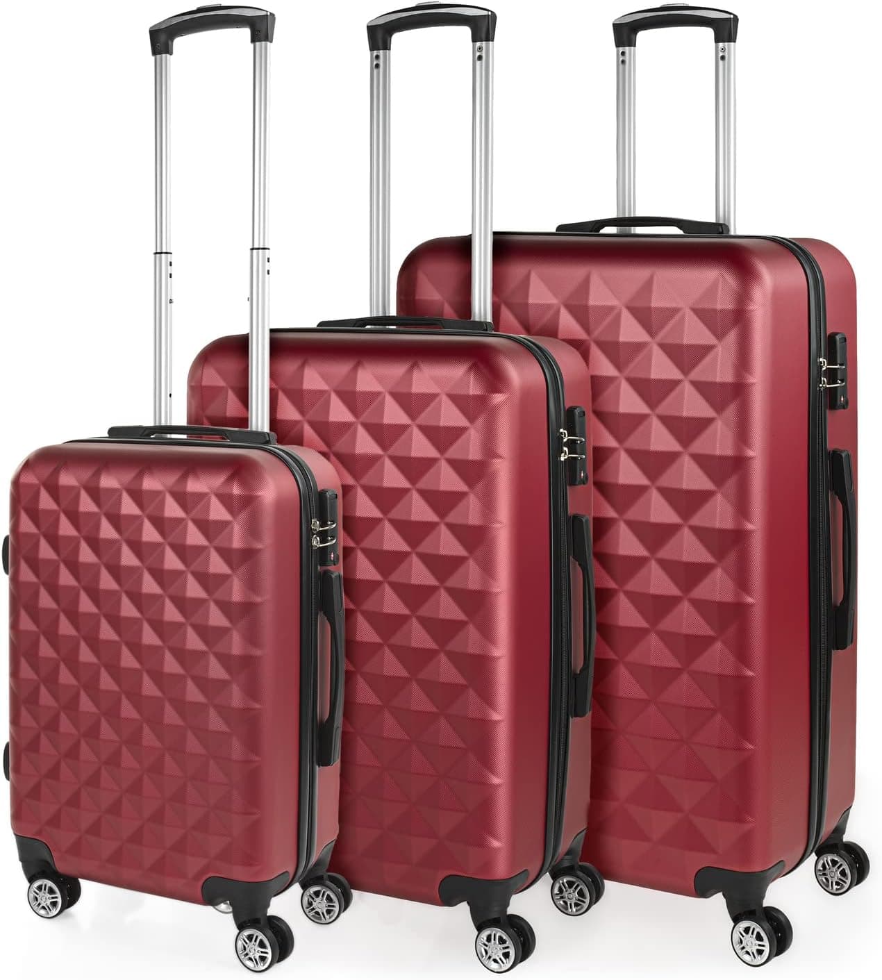 ITACA - Game Suitcases 4 Wheels. Conjunto de malas de viagem. G, Medium Suitcase and Cabin Suitcase. Travel Suitcases Game. Rugged and Lightweight ABS com bloqueio TSA 771700, Grená, Clássico