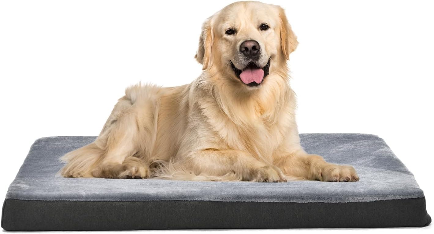 Amazon Basics Colchão para cão, de gel e borracha, com tampa removível, cinzento, 104 x 74 x 10 cm (L x W x A)