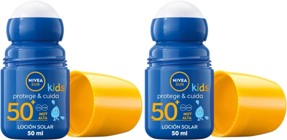 NIVEA SUN Protege & cuidado para crianças, Roll-On FP50 - Protetor solar para crianças, proteção UVA/UVB muito alta, resistente à água, aplicação fácil - para crianças a partir de 3 anos, pele