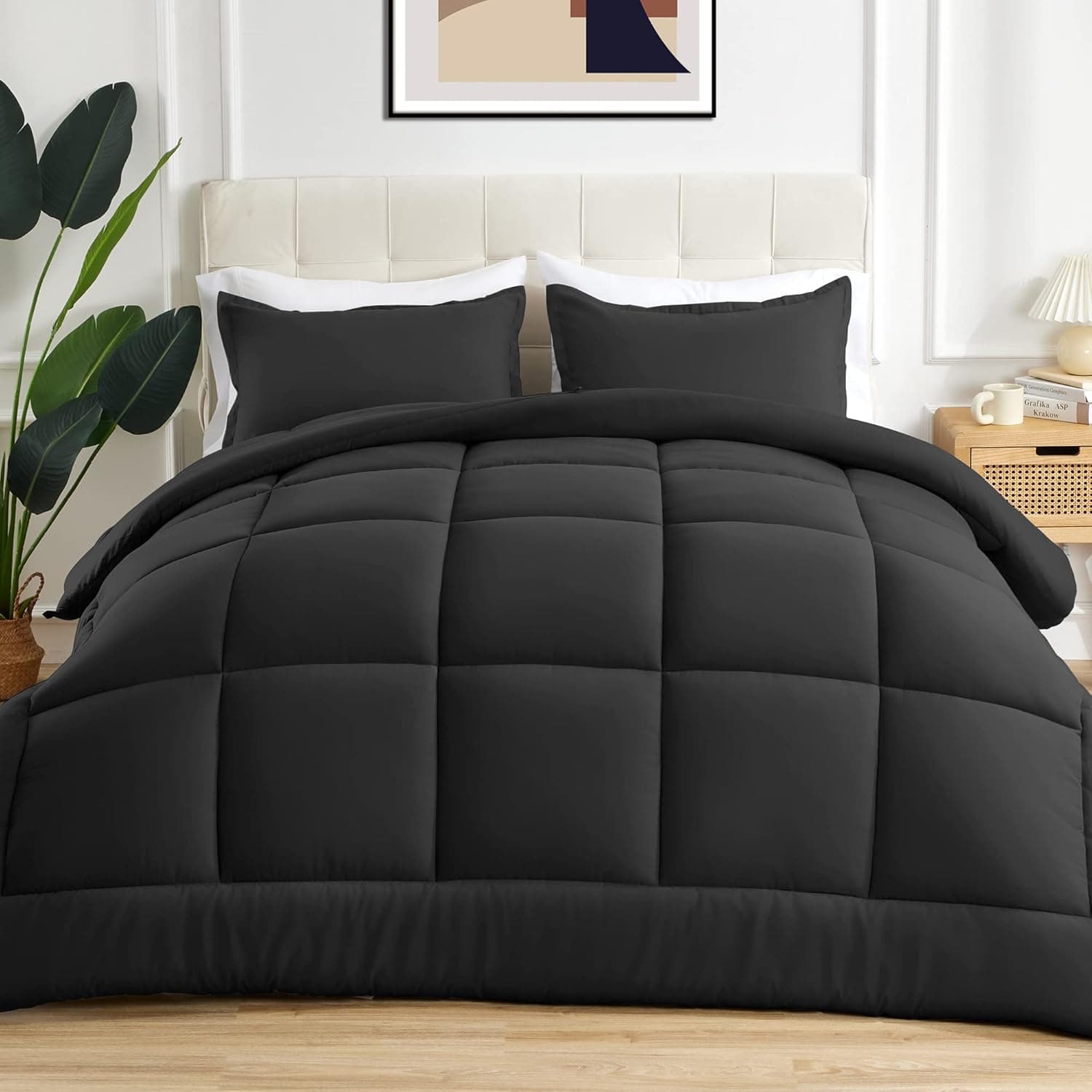 Sonive Bedding edredão para todo o ano, de microfibra 85 g/m², enchimento macio, respirável, para 4 estações, edredão para alérgicos, preto, 224 x 224 cm