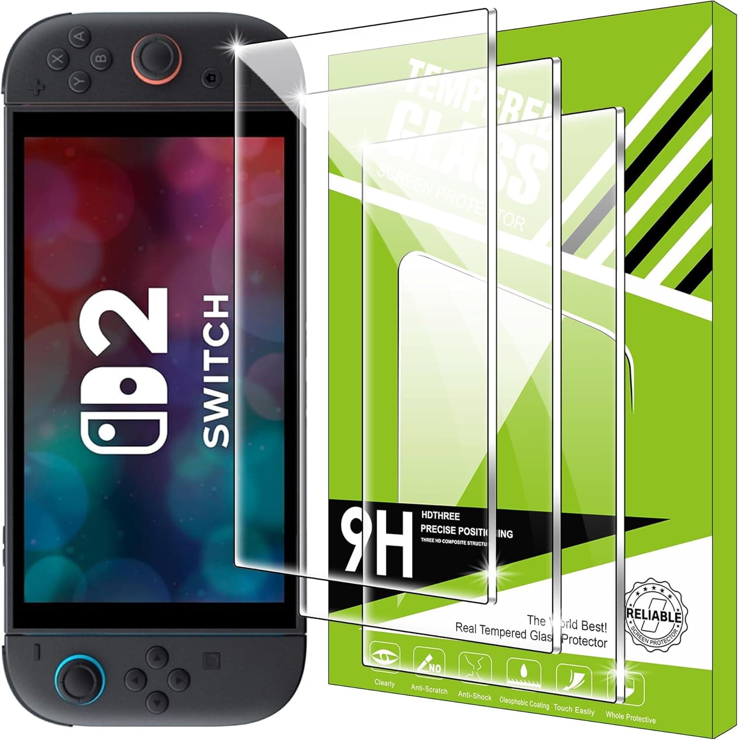 Lemxiee Cristal temperado para NS Switch 2 (2025) 8,0" protetor ecrã [3 peças] HD vidro temperado protetor de ecrã para NS Switch 2