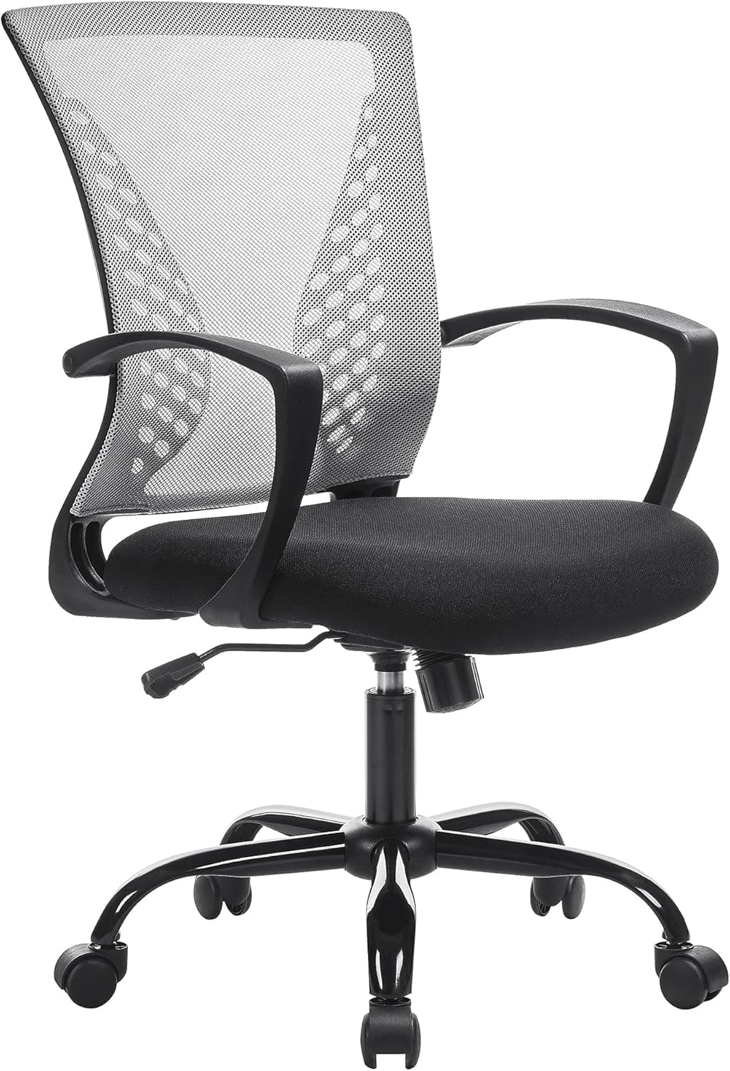 SONGMICS OBN022G01 | Cadeira de escritório ergonómica com encosto e assento em rede respirável ajustável em altura, cinzenta