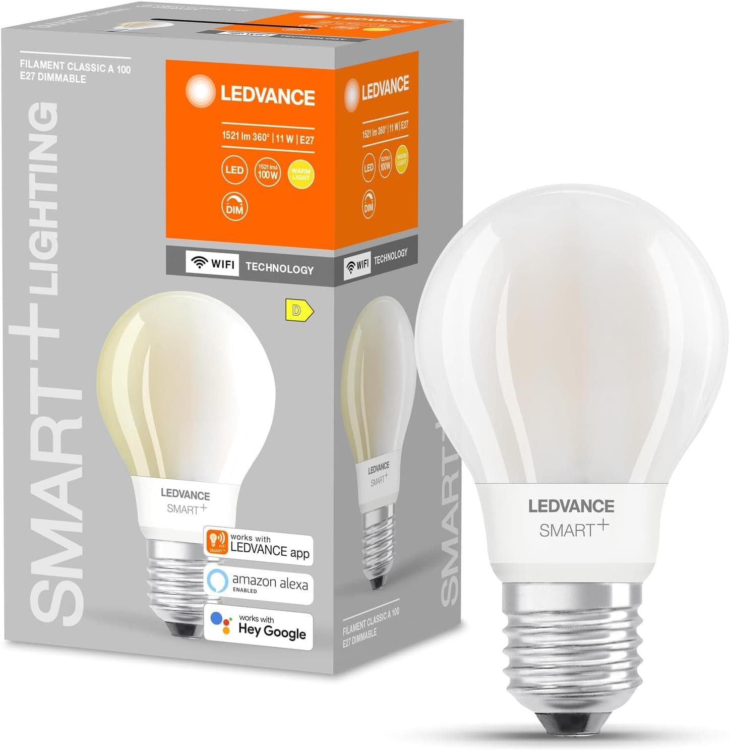 Lâmpada LED inteligente LEDVANCE com tecnologia Wi-Fi, soquete E27, regulável, branco quente (2700K), formato de pêra, fosco, substituição para lâmpadas convencionais de 75 W, controlável com Alexa, Google e App