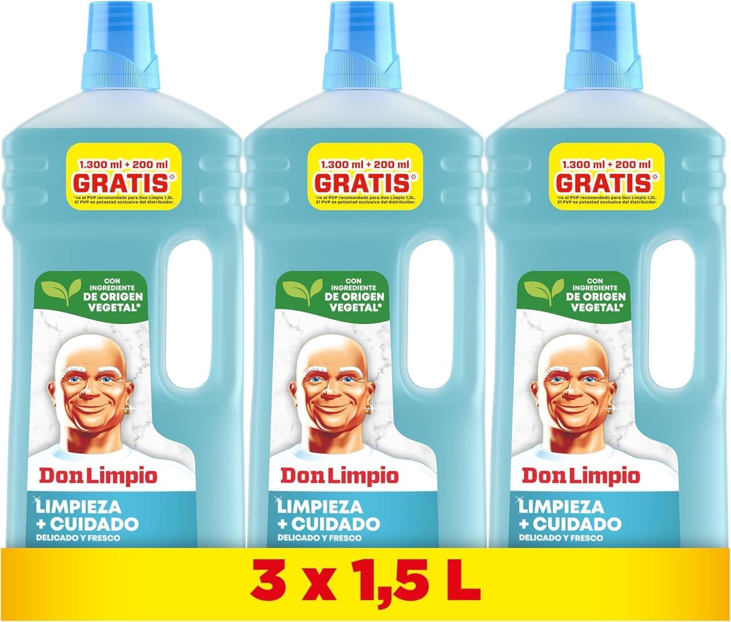 Don Limpio Delicate Surfaces Floor Mop Líquido 1.5 l. PH Seguro em Superfícies Delicadas (Pacote de 3)
