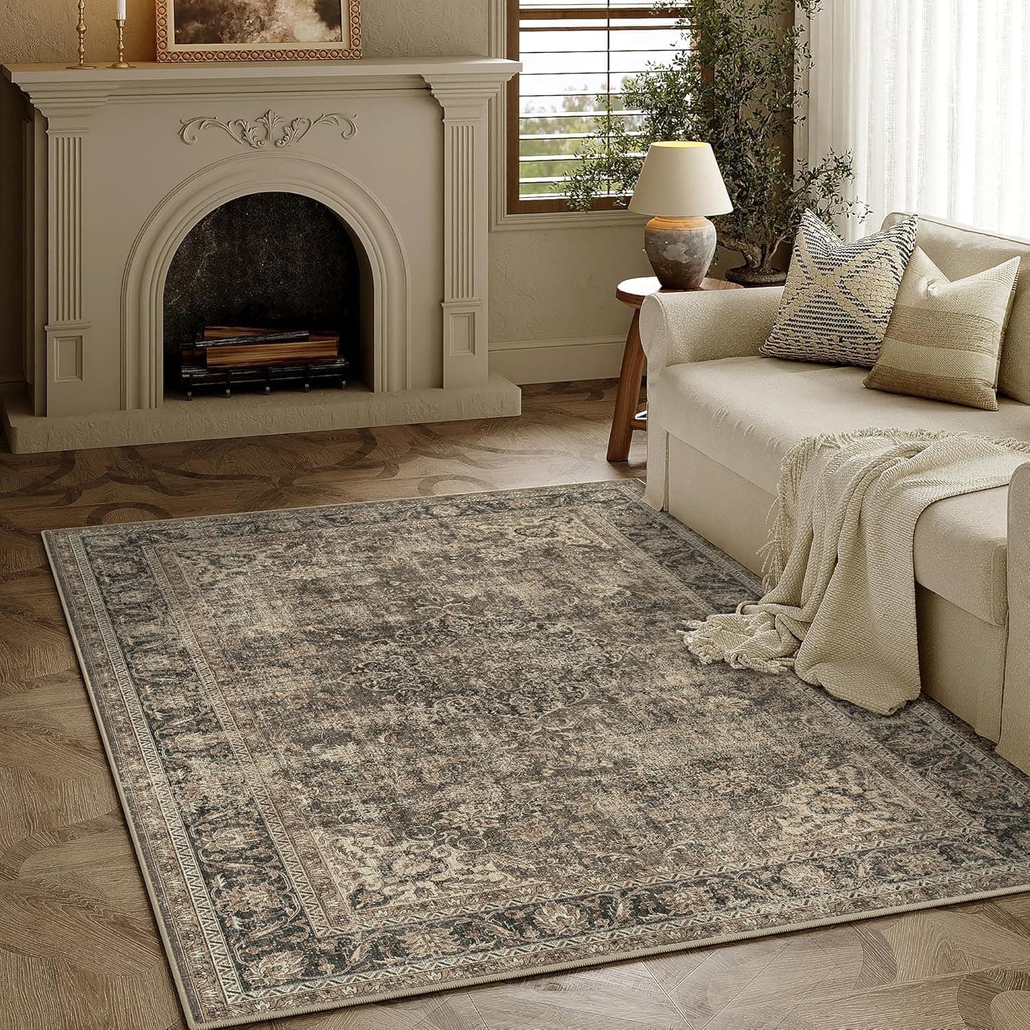 HUGEAR Brown Vintage | Tapete antiderrapante lavável na máquina 80 x 150 cm para sala e quarto estilo vintage