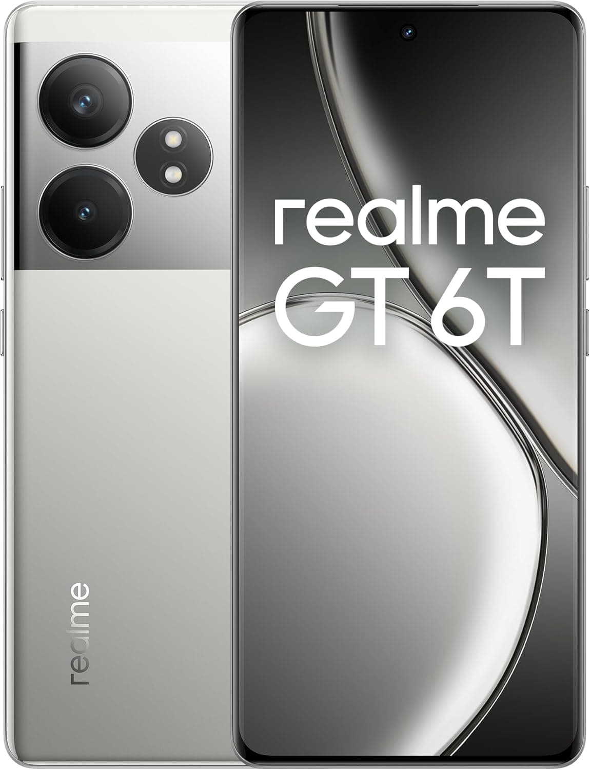 realme GT 6T 5G Telemóvel 8 + 256 GB, Snapdragon® 7 de 3.ª geração, ecrã ultra brilhante de 6000 nits, câmara Sony de 50 MP com OIS, grande bateria de 5500 mAh, prateado, sem adaptador