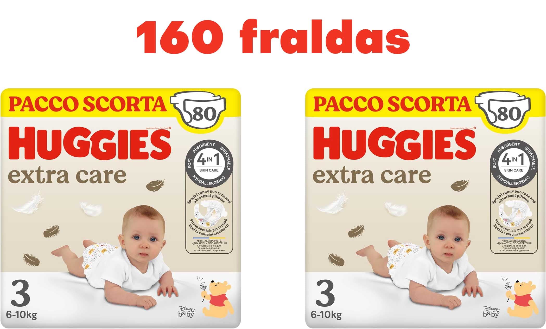 Huggies Extra Care - fraldas tamanho 3 (6 - 10 kg), ultraabsorvente, design Disney, pacote de 80 unidades