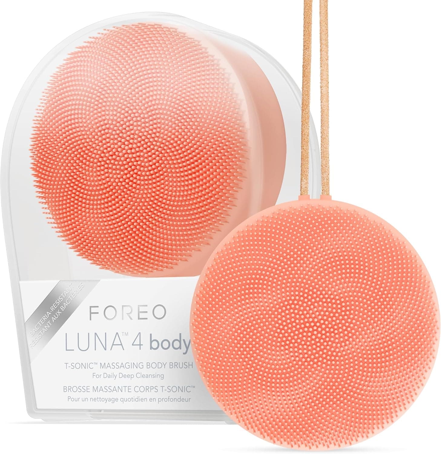 FOREO LUNA 4 body escova de corpo - cuidado com toda a pele - esfoliante para o corpo - melhora a absorção de loções - ferramenta de drenagem linfática premium - impermeável - Peach Perfect