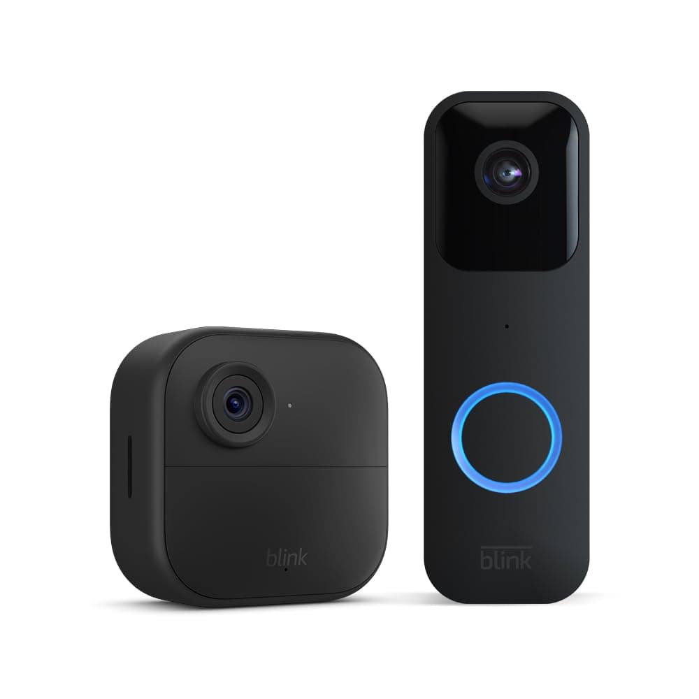 Blink Outdoor 4 + Blink Video Doorbell (preto) — sistema de segurança com 1 câmara exterior + campainha de vídeo, módulo Sync Core incluído