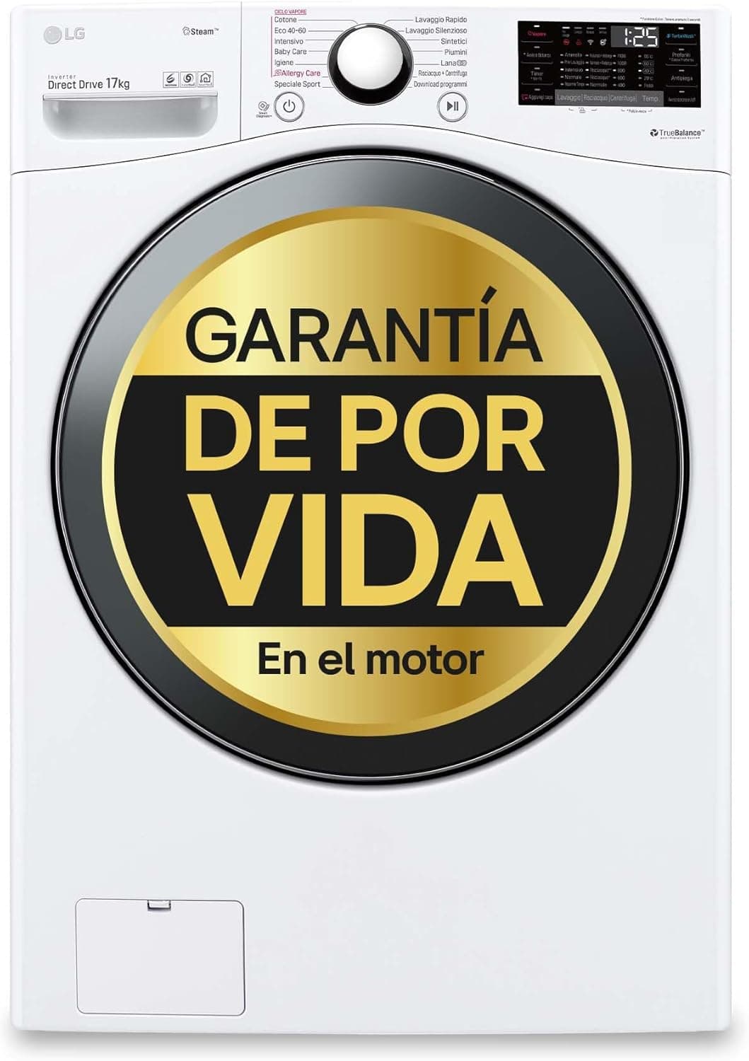 LG F1P1CY2W Máquina de lavar inteligente, 17 kg, 6 Motion Direct Drive, 1100 rpm, carga frontal, TurboWash 360º, eficiência E, série 700, branco