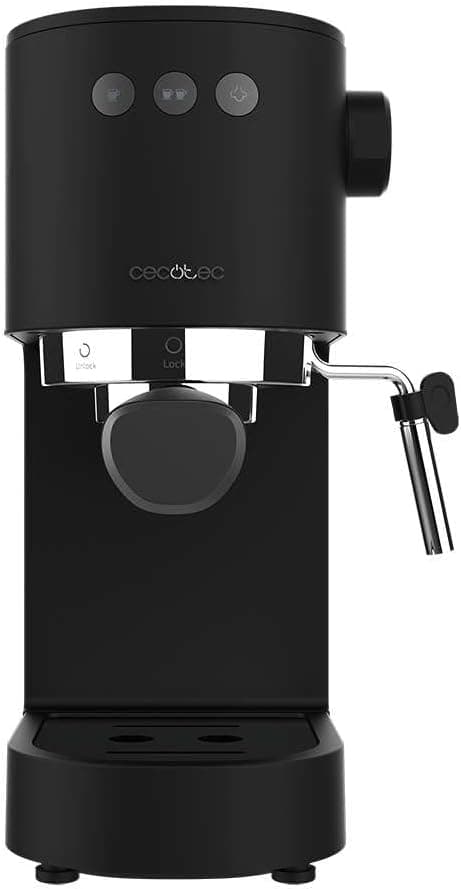 Cecotec Cafeteira expressa café café ast. 1350 W, Thermoblock, ForceAroma de 20bar, vaporizador orientável, braço duplo, bandeja quente canecas, depósito de água removível preto