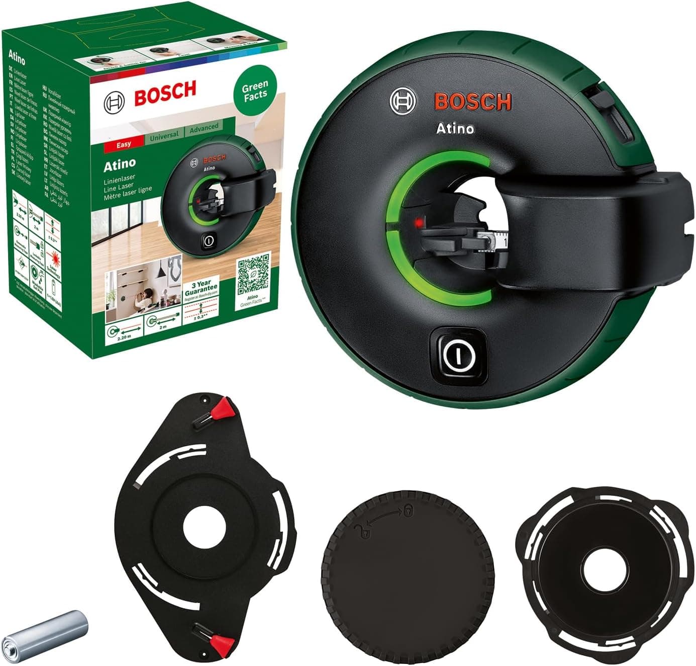 Bosch Nível laser de linhas 2 em 1, atino 2.ª geração. Com fita métrica removível e bloqueável (alinhamento horizontal ou vertical, graças ao encaixe simples em superfícies macias e duras, em caixa)