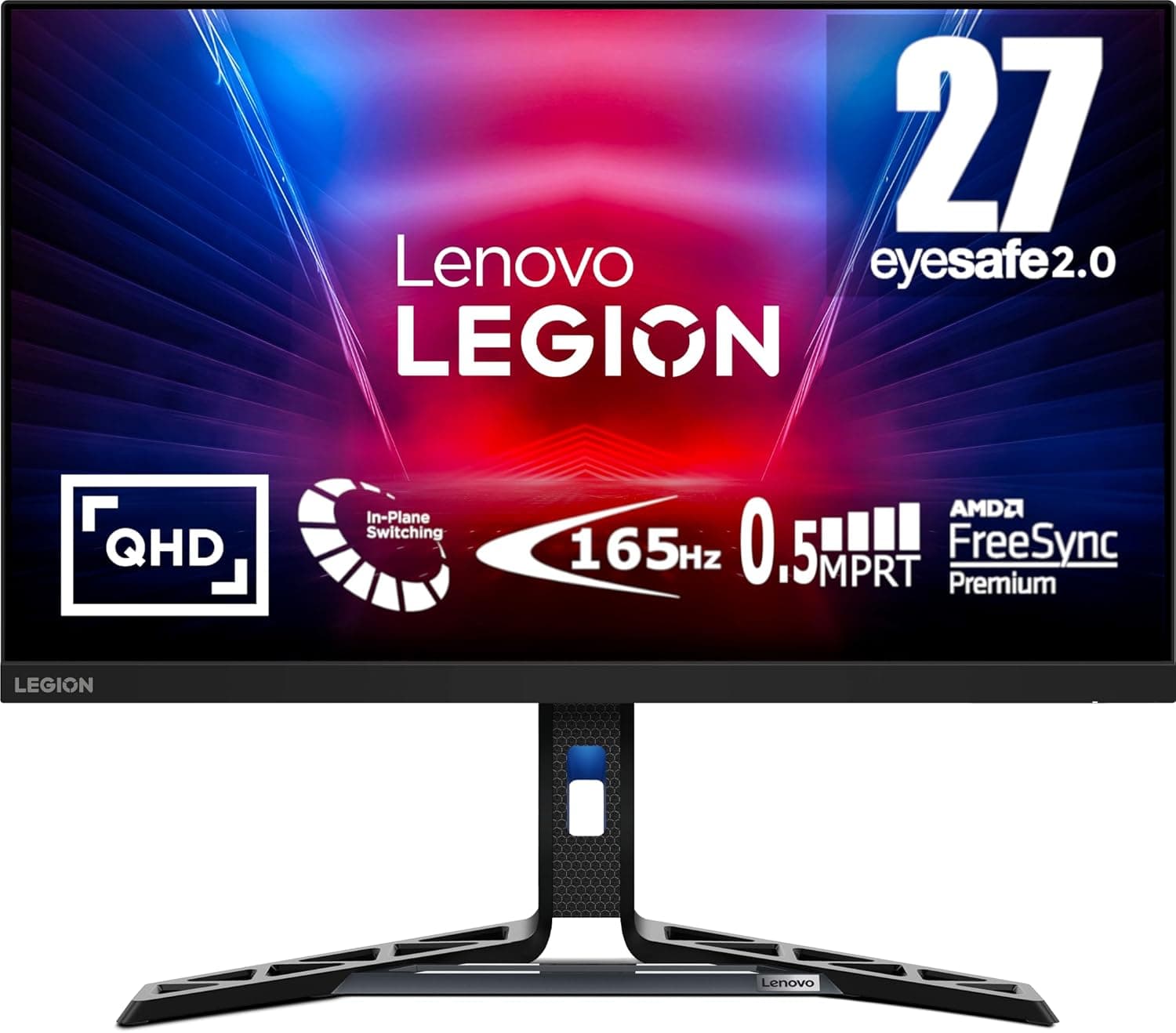 Lenovo Legion R27q-30 Monitor Gaming QHD de 27" com EyeSafe (IPS, 165Hz, 0,5 ms, HDMI+DP, FreeSync Premium, altifalantes) ajuste de inclinação/altura/pivot/rotação - preto