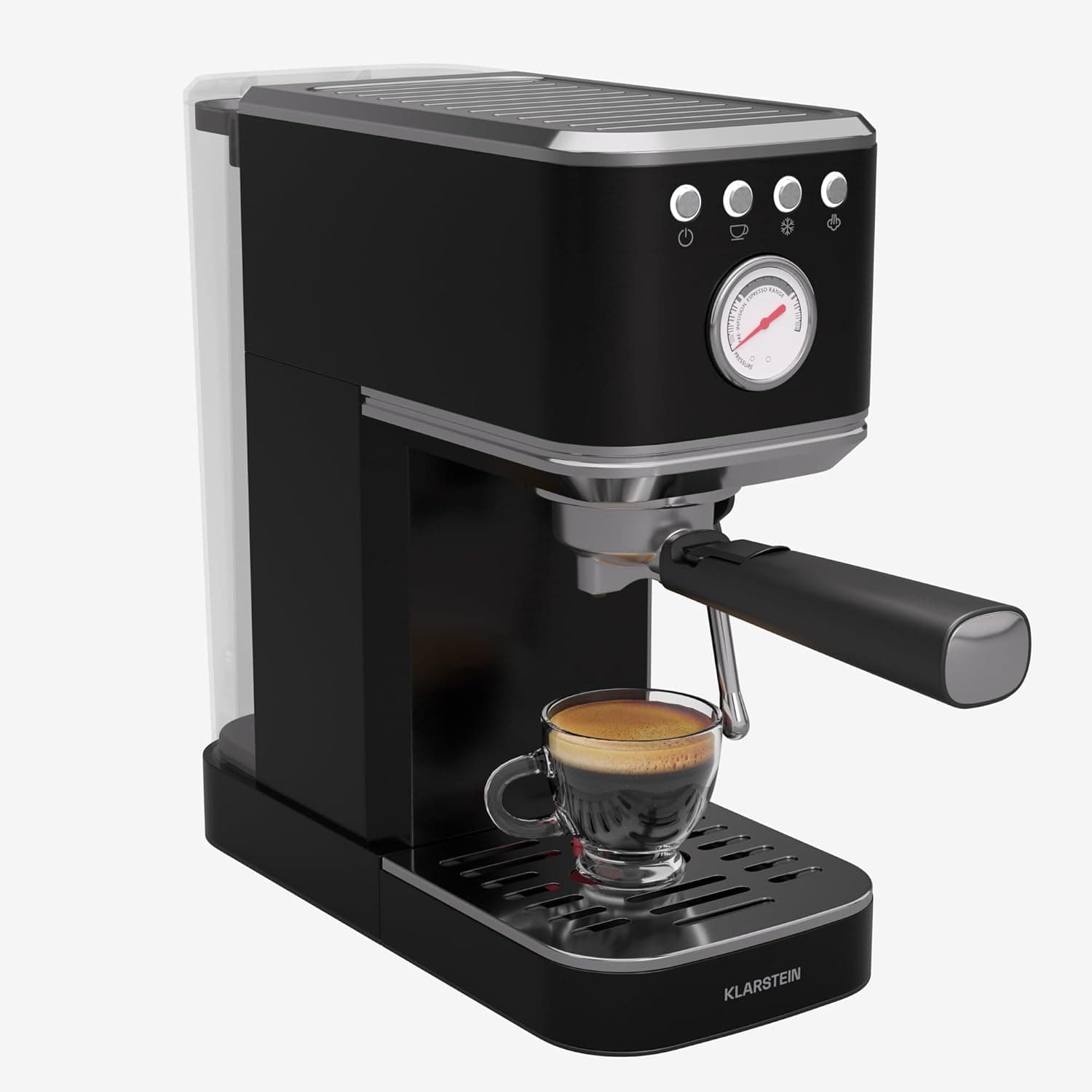 Klarstein SteelPresso Slim | Máquina de café expresso compacta 20 bares 1350 W com depósito de 1,2 L e vaporizador