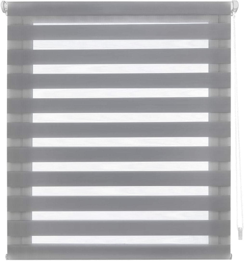 Blindecor Indus sem ferramentas, Estore de rolo de camada dupla, noite e dia, cinzento, 130 x 180 cm (largura x comprimento)