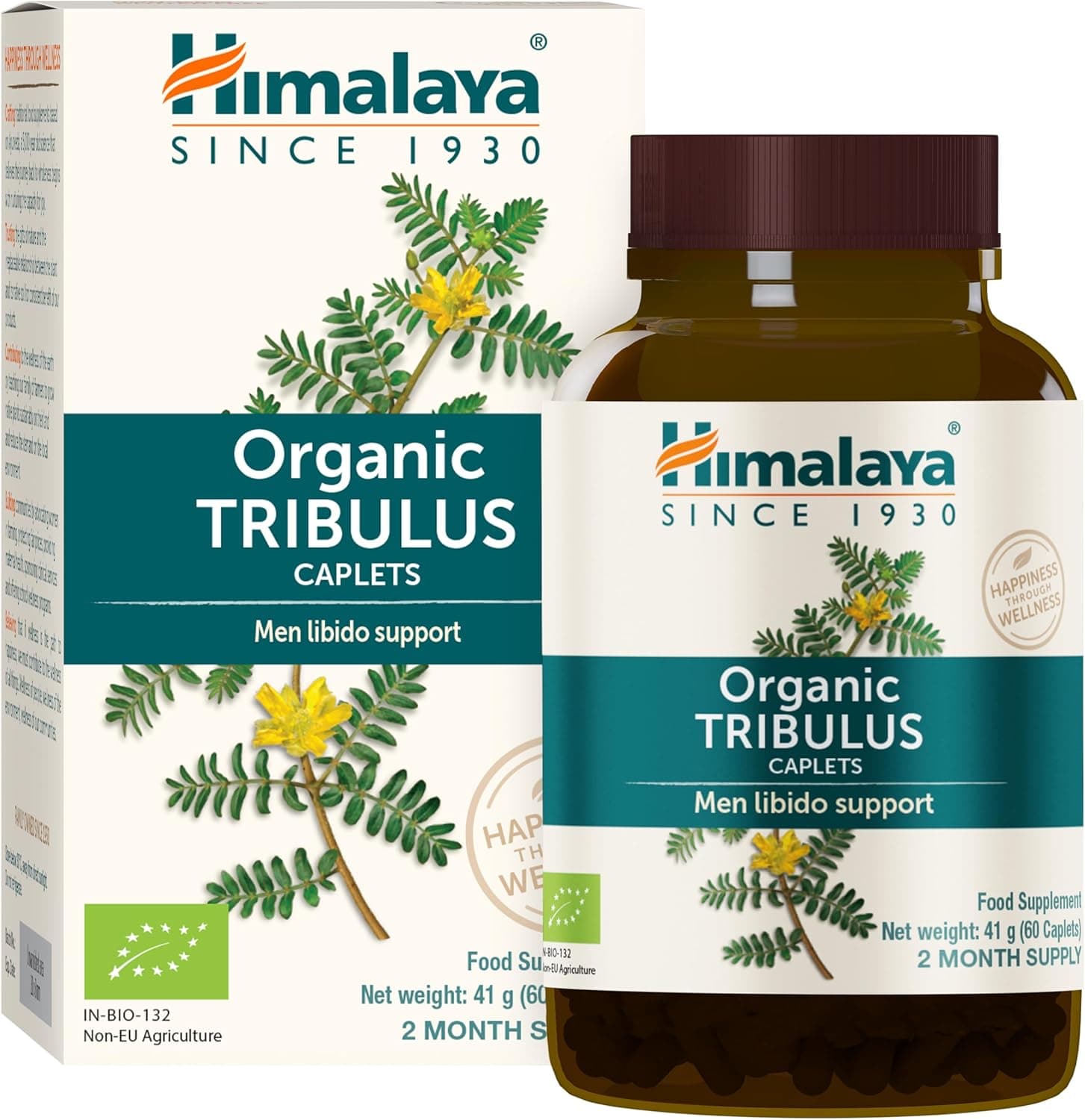 Himalaya Suplemento orgânico Tribulus para suporte urinário, resistência e energia masculina, 688 mg, fornecimento para 2 meses, 60 cápsulas