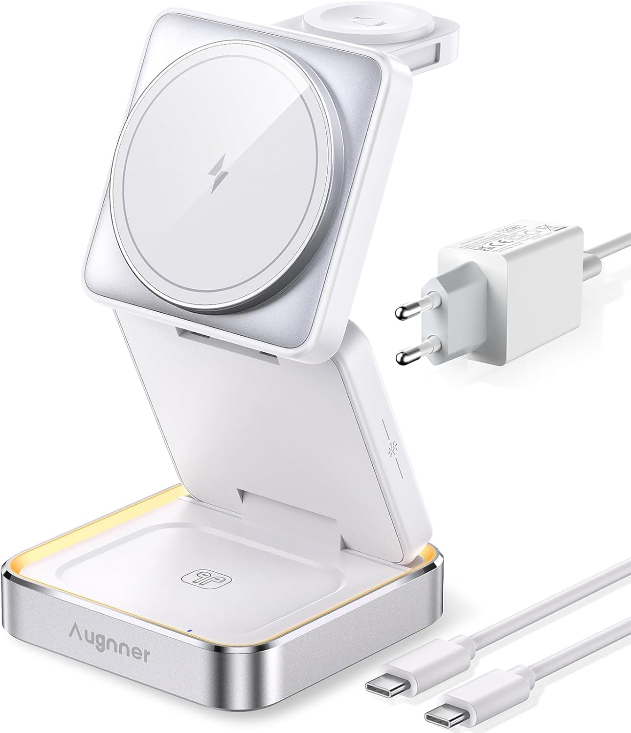 Carregador sem fios 3 em 1, carregador dobrável para iPhone 16/15/14/13/12 séries, estação de carregamento compatível com MagSafe, estação de carregamento rápido para AirPods Pro/3/2 e Apple Watch