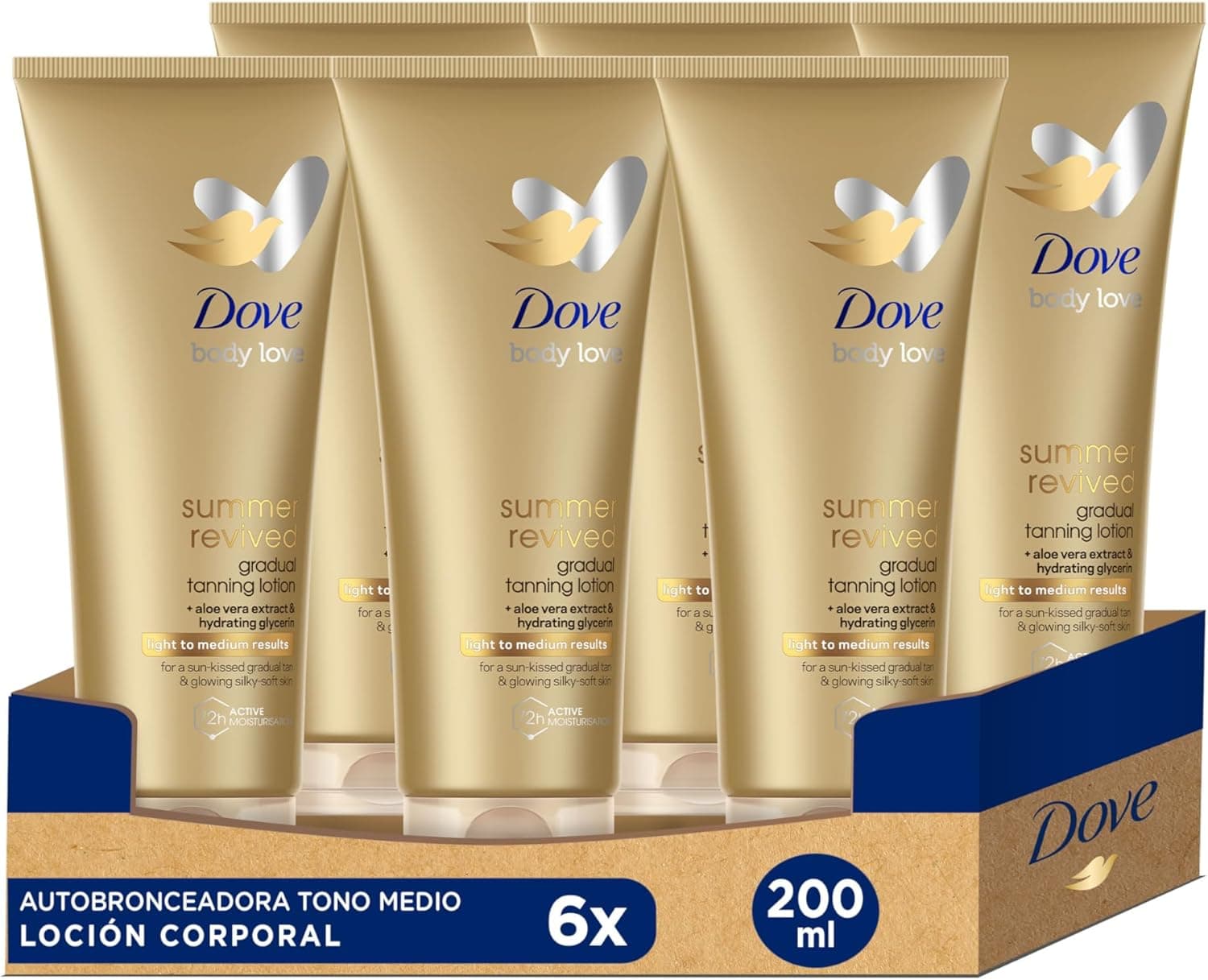 Dove Self-Tanning | Hidratante corporal autobronzeador para pele clara a média 6 x 200 ml