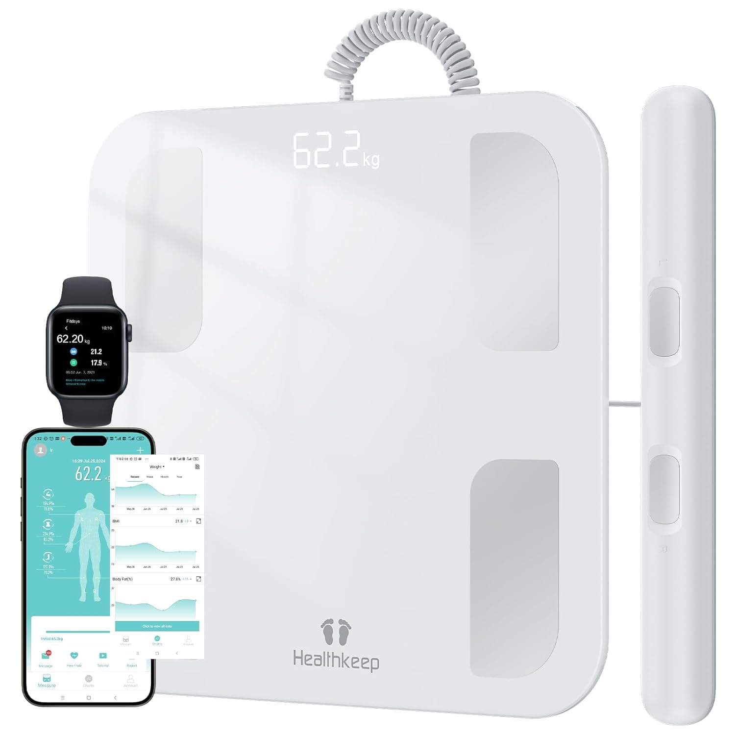 Balança inteligente de casa de banho com 8 elétrodos, balança de precisão bioimpedância, balanças digitais casa de banho, 18 medidas essenciais, para Andriod e iOS