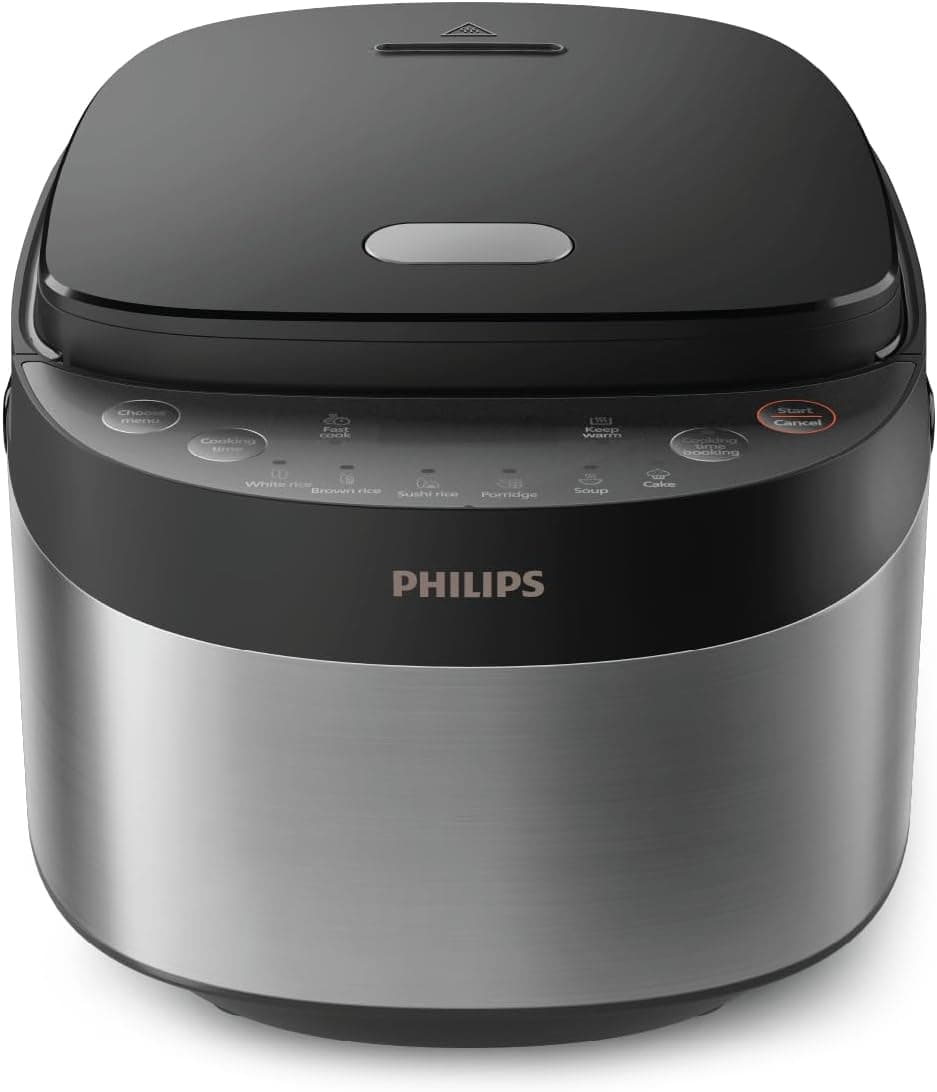 Philips Roice Série 3000 - compacto 0,85 l, 8 menus automáticos, panela antiaderente de 4 camadas, cozedura rápida em 30 minutos, design preto e prateado (HD3093/80)