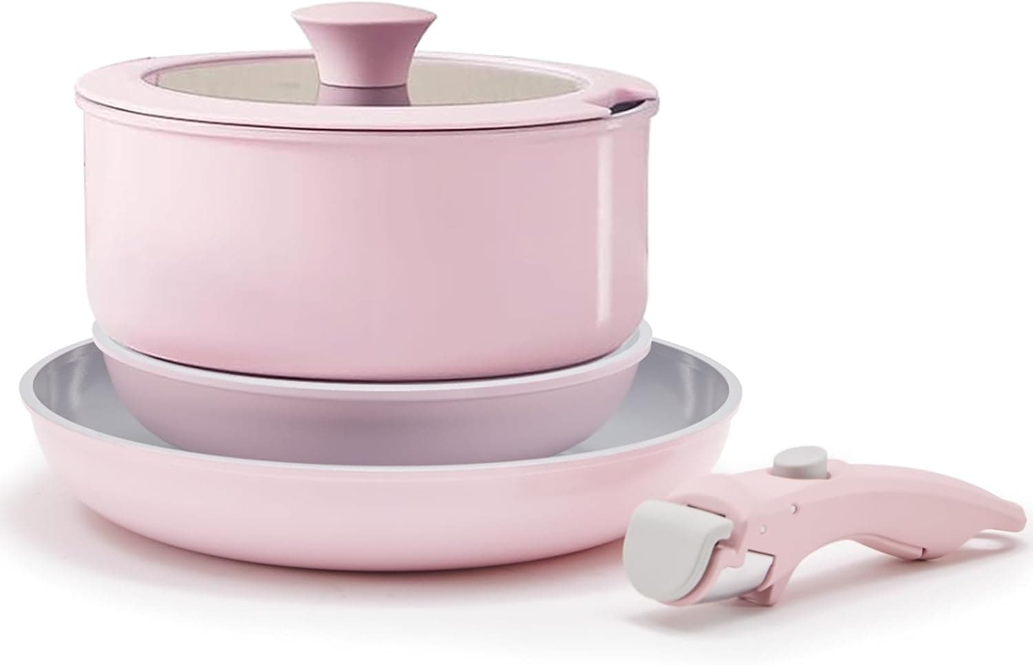 Florosa Conjunto de panelas e frigideiras de cerâmica, 5 peças, 20/26 cm, não tóxico, frigideira antiaderente com tampa e alças removíveis, adequada para indução e forno, livre de PTFE e PFOA, cor