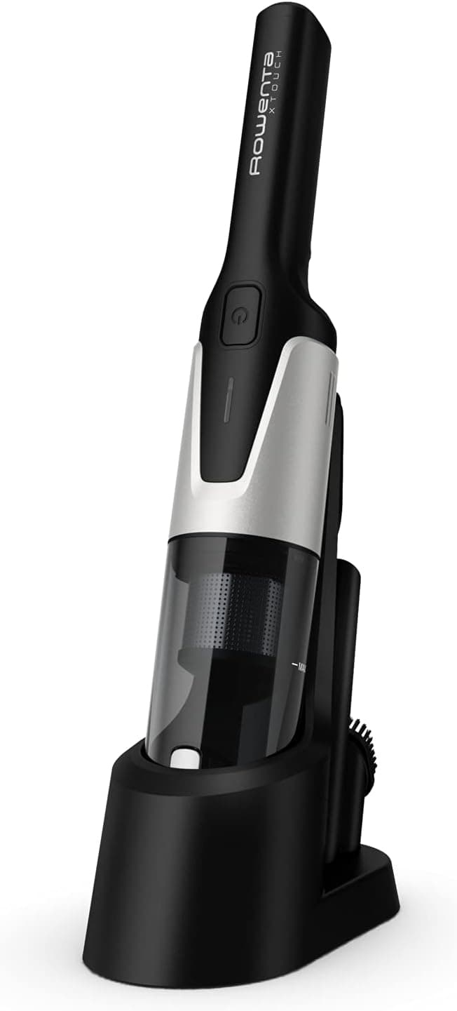 Rowenta Xtouch AC9736 Aspirador de mão, grande potência, design cilíndrico compacto e leve, motor digital, base de carga e armazenamento, uso confortável e ergonómico, esvaziamento simples e higiénico