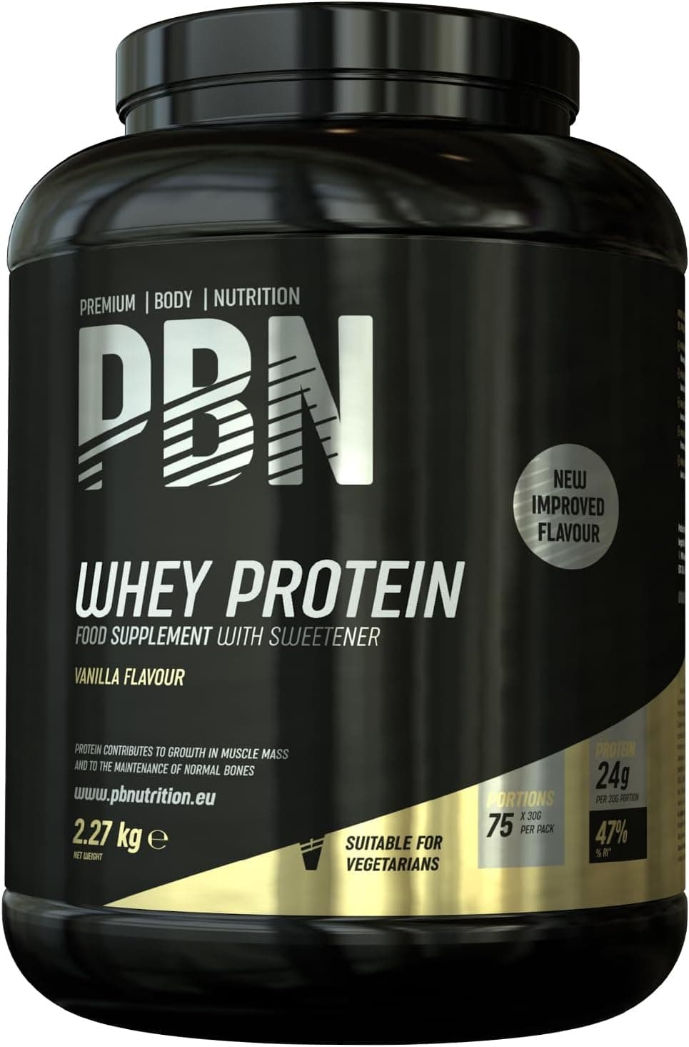 Premium Body Nutrition - Proteína de soro de leite em pó, 2,27 kg (embalagem de 1), sabor baunilha, sabor otimizado