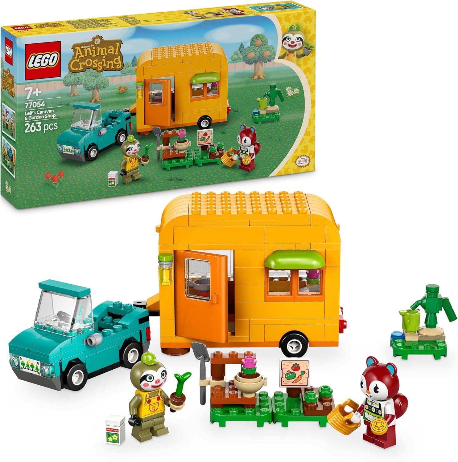 LEGO Animal Crossing Caravana de Gandulio e Loja de Jardinagem Kit de Construção, Vaneta de Brinquedo, Flores e Figuras de Personagens de Videogame, Presente para meninas e meninos de 7 anos 7054