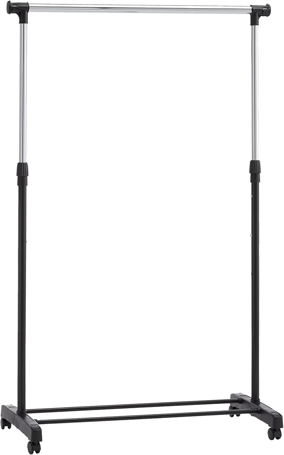 Amazon Basics Cabide de barra com rodas, cromado, (91,5-145) x 42 x (134-161) cm (L x W x A)