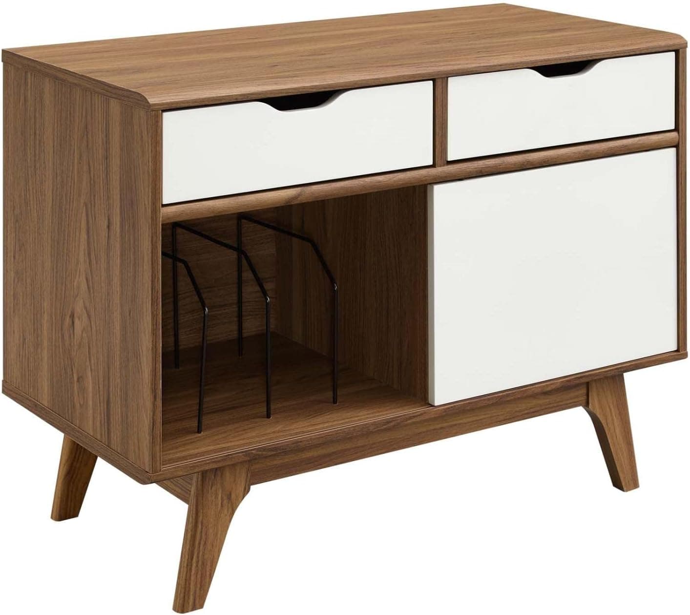 Modway EEI-4324-WAL-WHI Envision Suporte para discos de vinil, cor branca nogueira