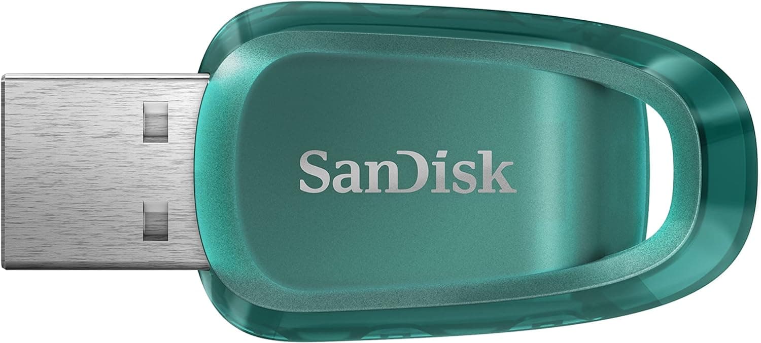 SanDisk 512 GB Ultra Eco memória flash USB 3.2 com velocidades de leitura de até 100 MB/s. Uma unidade flash USB fabricada com mais de 70% de plástico reciclado.