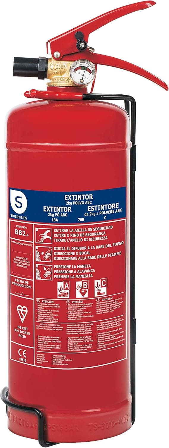 Smartwares Extintor de pó, 2 kg, para fogo ABC, adequado para veículos e casas, com suporte de montagem