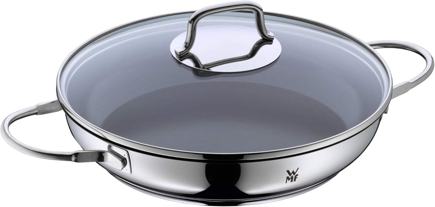 WMF Devil - panela de 26 cm com tampa de vidro, exterior de aço inoxidável Cromargan, revestimento antiaderente de cerâmica, resistente ao forno