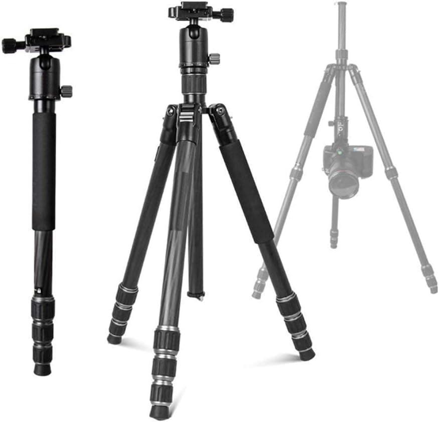 Phinistec Tripé de fibra de carbono com tripé de 155 cm, monopé e cabeça panorâmica de 360°, para câmara e telemóvel carga máxima. 12 kg
