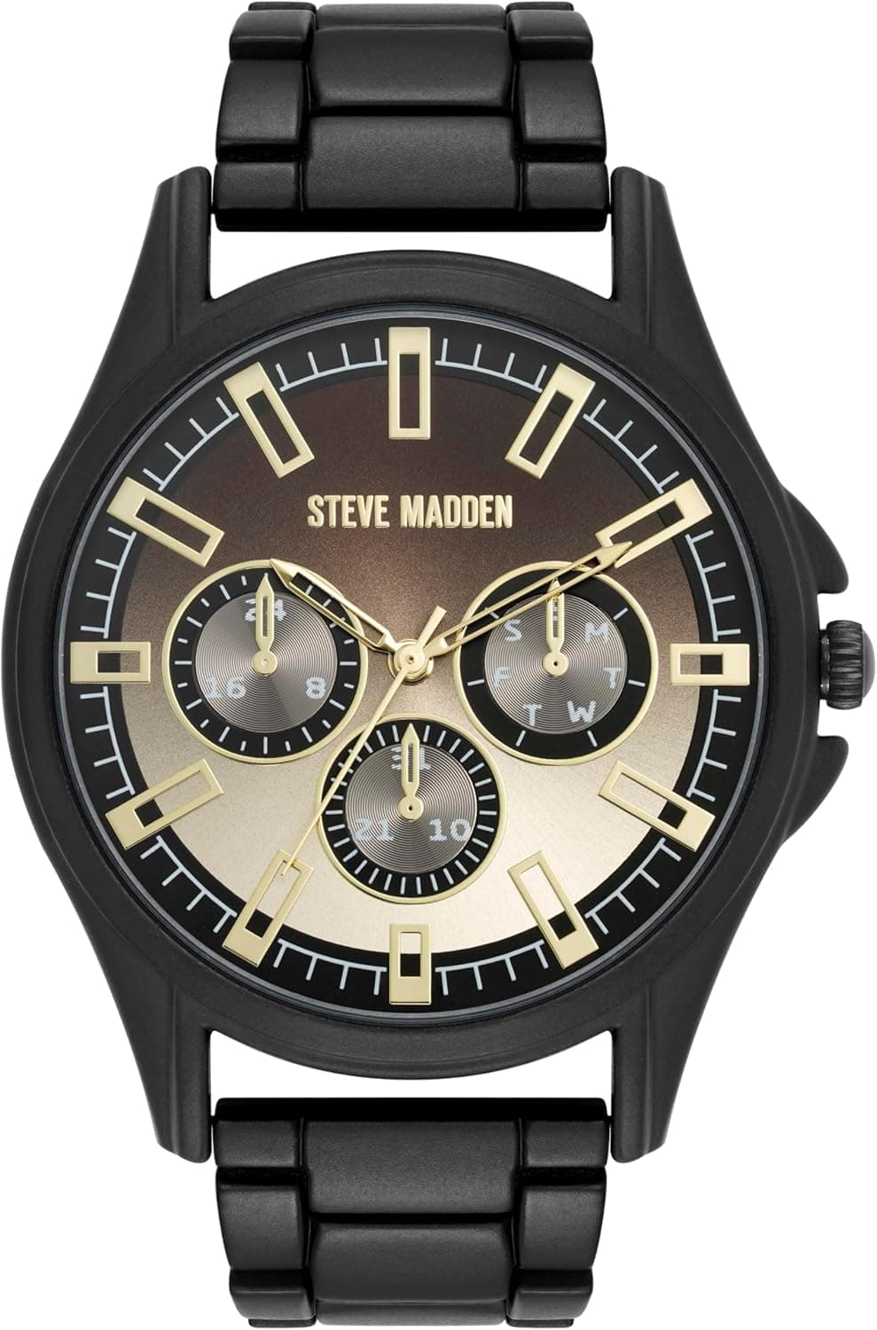 Steve Madden | Relógio de pulso para homem com bracelete preta e mostrador champanhe