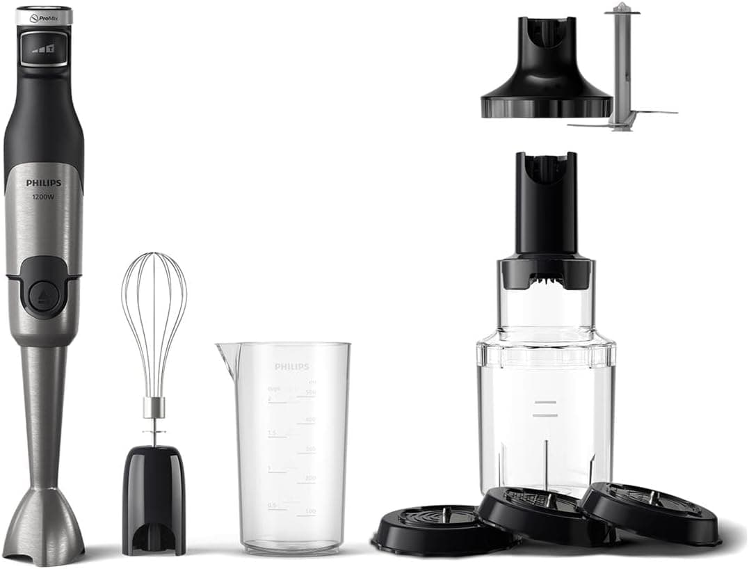 Philips 5000 – Varinha mágica com batedor, espiralizador e picador XL, 1200 W, tecnologia ProMix, indicador LED de velocidade e controlo de velocidade contínuo (HR2684/00)