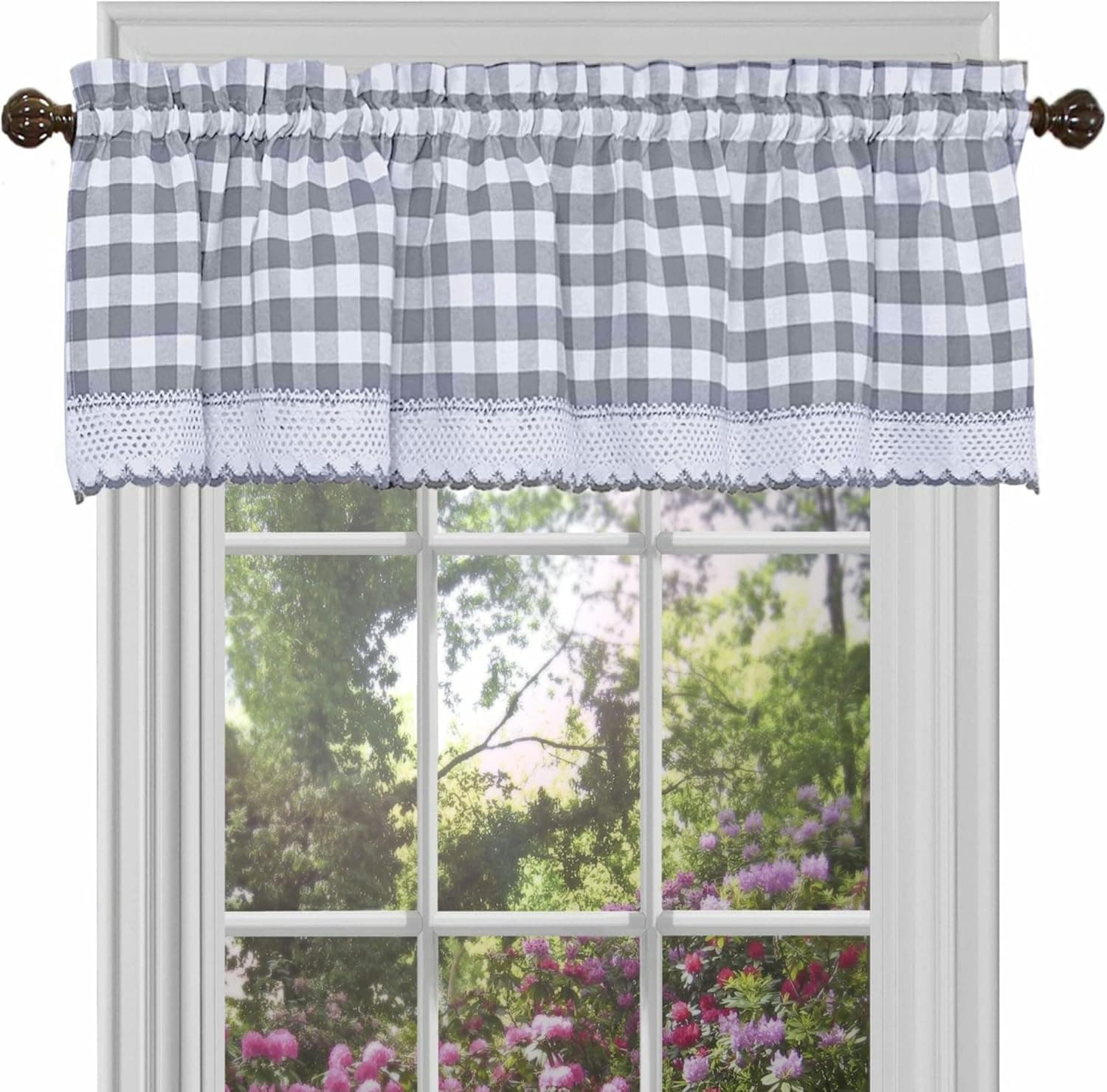 Achim Home Decor Cortinas de janela com painel de búfalo, 58 polegadas de largura, 14 polegadas de comprimento, quadros cinzentos e brancos, filtrantes de luz para quarto, sala de estar e cozinha