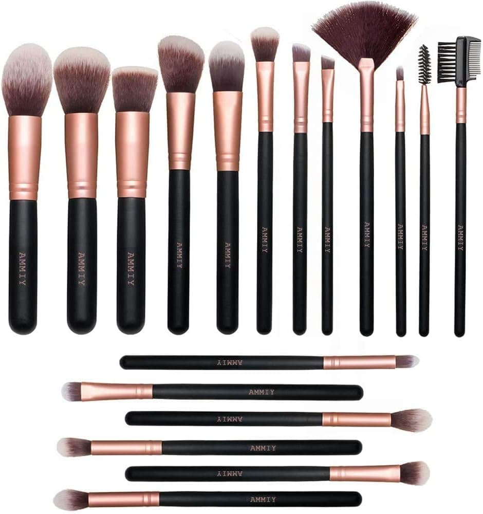 Nestling Pincéis de maquilhagem em ouro-rosa, 18 pincéis de alta qualidade, conjunto para rosto e olhos, pincéis sintéticos para corretores em pó, base, blush e sombra de olhos