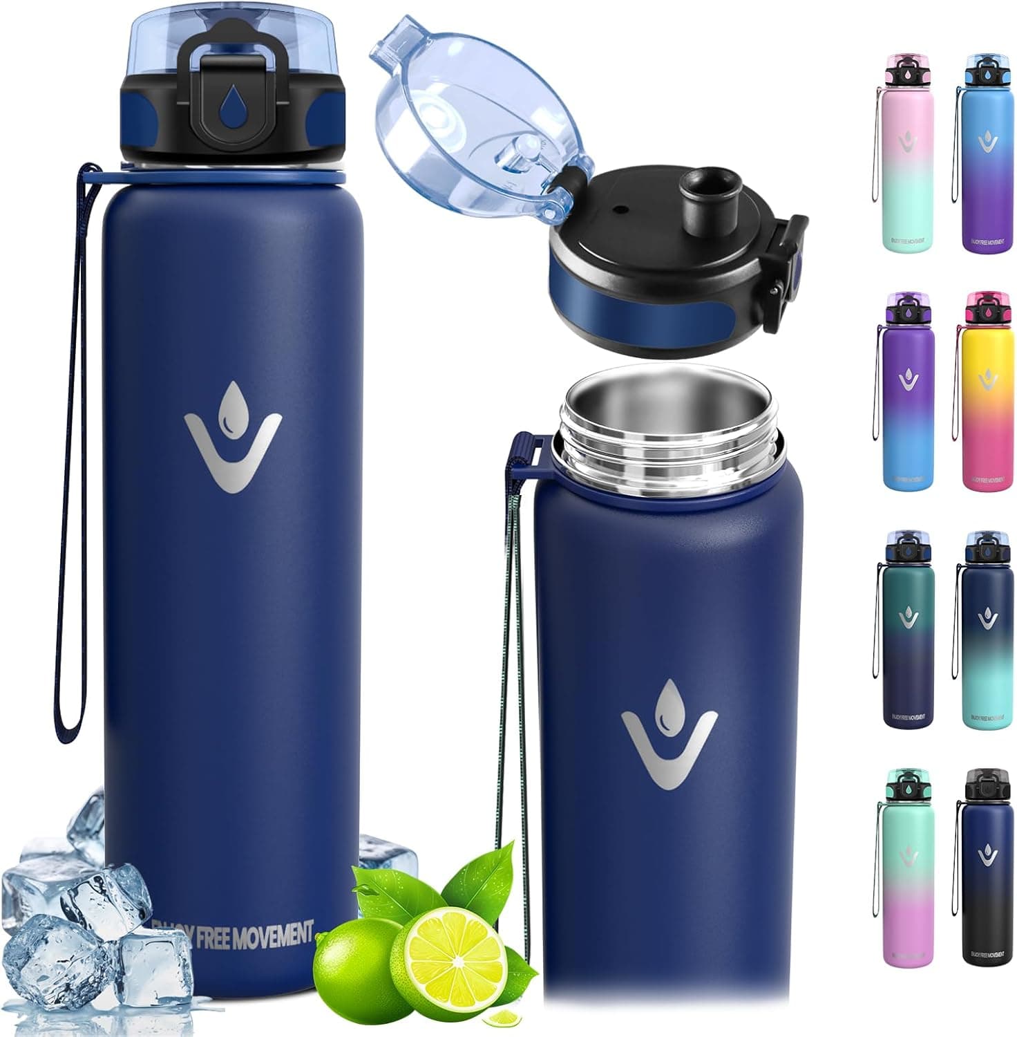 Garrafa térmica Vikaster, 500 ml sem BPA, garrafa de água de aço inoxidável, à prova de fugas, garrafa de água, reutilizável, cantil para desporto, escritório, escola, ciclismo