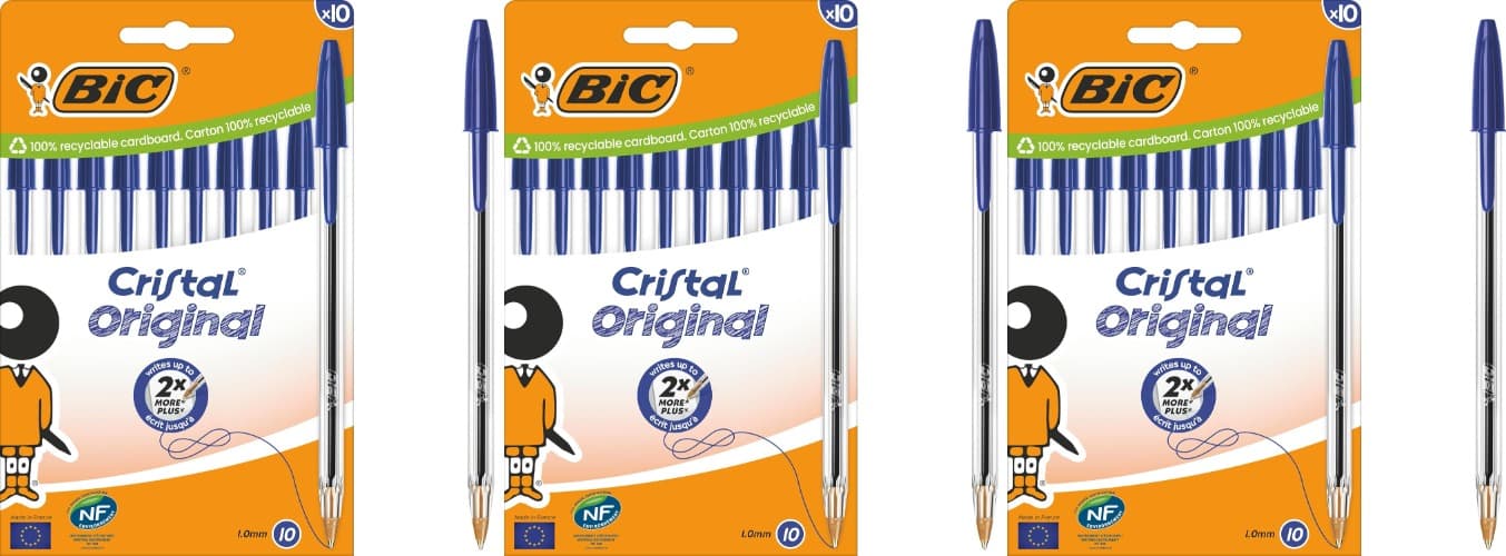 BIC Cristal original canetas de ponta média (1,00 mm) com tampa e capuz a conjunto - azul, caixa de 10