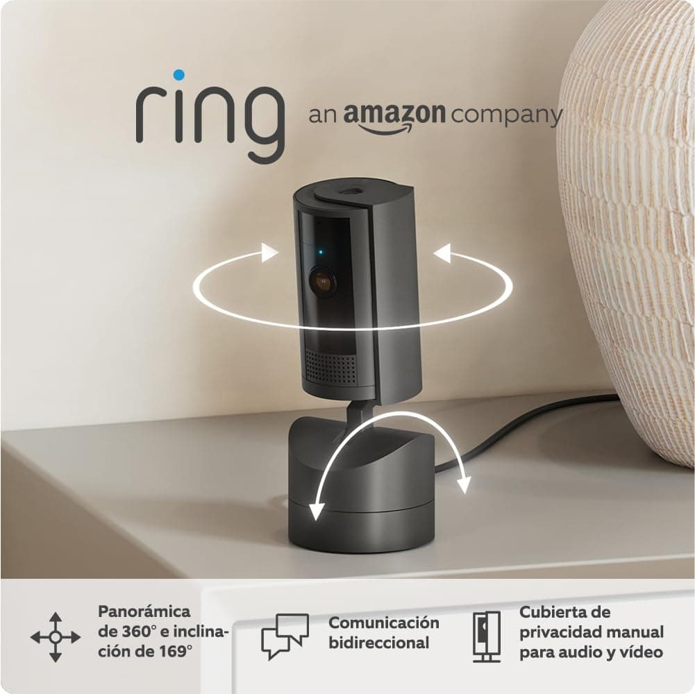 Câmara interior com panorâmica e inclinação Ring | Câmara de segurança para animais de estimação encaixável, rotação horizontal de 360° e vertical de 169° | Ring Protect grátis durante 30 dias